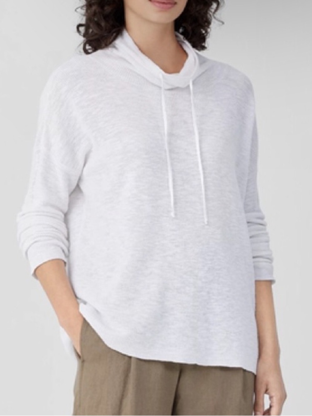 Eileen Fisher XL Organic Linen Cotton Slub Funnel Neck Top Lounge Boxy White